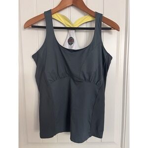 Bolle Womens Athletic Racerback Tank Top Large Green Gray Shelf Bra Tennis Golf